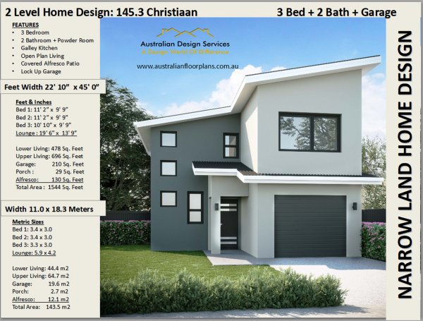 Narrow 3 Bed Townhouse Design:146DU